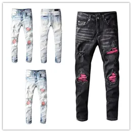 Arrivo 2022ss Jeans da uomo Moda di alta qualità Comodi da uomo Casual Slim-leg Ginocchio Patch Pantaloni lunghi Pantaloni da motociclista da motociclista Sim330E