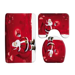 Tapetes de banho Vermelho Santa Decoração de Natal Banheiro Conjuntos Lareira Boneco de Neve Flanela Nonslip Tapete Tampa Tampa Tampa Porta Tapete Pé Tapetes 231019