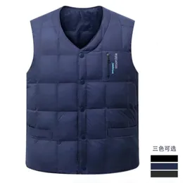 Men's Vests 3616 Winter Vest Men Vneck Buttons Slim Short Waistcoat Sleeveless Coat Warm Down Middle Age Mens Blue Grey Green 231018