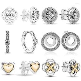 Stud Earrings LR Sale Promotion Pan-Style 925 Silver Heart Women Piercing Ear Flower Sleeper Couples Jewelry 2023 Trend