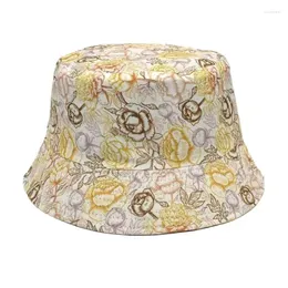 Boinas Flor de verano Impreso Sombreros de cubo Sombrero de pescador reversible Mujeres Hombres Viajes al aire libre Sol Panamá Gorras para niña