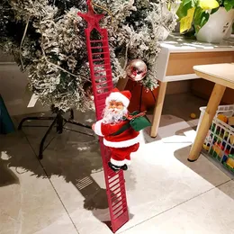 Decorazioni natalizie 2023 Ornamenti Regalo Scala da arrampicata elettrica Babbo Natale Giocattoli per bambole con musica Buon albero Appeso Decor 231018