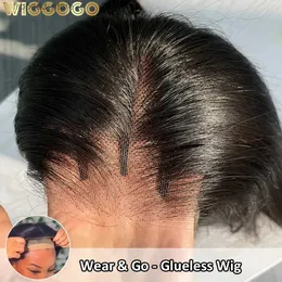 Syntetyczne peruki Wiggogo 4x4 5x5 HD Lace Closure Peruka Blueless Peruka Ludzkie włosy Gotowe do noszenia Pre -Cut proste ludzkie włosy 40 -calowe koronkowe peruki Q231019