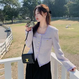 Damenjacken Vintage Elegant Kurzmantel Frauen 2023 Herbst Koreanischer Stil Einreiher Slim Casual Lila Jacke Oberbekleidung Weiblich 0803