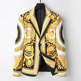 Męskie garnitury Blazers Mens Blazer Fashion Royal Crown Printed Blazers Men Suits Promowe sukienki Złote kwiatowy nadruk Blazer Hombre Mens Blazer Jacket 231018