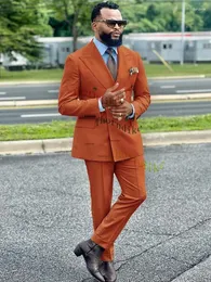 Męskie garnitury Thorndike Orange Red Suit 2 sztuki dwurzędowe szczytowe klapy płaskie Slim Fit Casual smoking na ślub (spodnie Blazer)