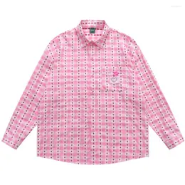 Camisas casuais masculinas flor jacqurd algodão homens mulheres turn-down colarinho outono rosa para