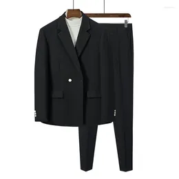 Ternos masculinos (calças blazer) moda cavalheiro casual solto luz estilo maduro faculdade magro casamento versão coreana 2 peças