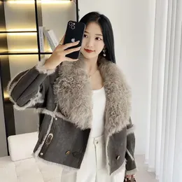 Womens Fur Faux Winter Jacket Truly Naturally Rabbit Lining Sheepskin Neck Short Coat Tops Selling Internet Celebrity Style 231018