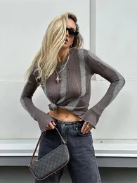 Maglieria da donna T-shirt moda maglia spogliata Oneck pullover per le donne sexy manica lunga svasata slim fit maglione interno 2023 autunno streetwear 231018