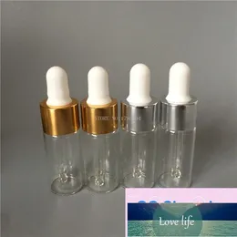 Einfache 10 ml/cc Glas-Tropfflasche, transparente, klare Flasche mit goldenem und silbernem Deckel, leere ätherische Öle für Parfüm