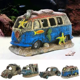 Decorations Resin Wreck Car Ornament Fish Shrimp Hiding Cave Shelter Broken Vehicle House Fish Tank Aquarium Landscaping Decorate Accessory 231019