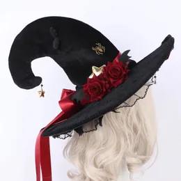 Halloween Toys Black Curved Cone Witch Hat Gothic Lolita Women Cosplay Dress Hat Accessories Halloween Party Magical Clown Wizard Hat Decor 231019