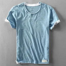 T-shirt da uomo in cotone di bambù T-shirt 2021 Estate Casual sottile lavato vecchio manica corta che tocca il fondo Tshirt293o