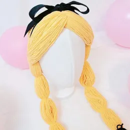 Chapéus Chapéus Crianças Bebê Menina Princesa Cabelo Longo Pigtail Trança Peruca Chapéu Cap Inverno Malha Infantil Crianças Chapéus Caps Born Pographic Props 231019