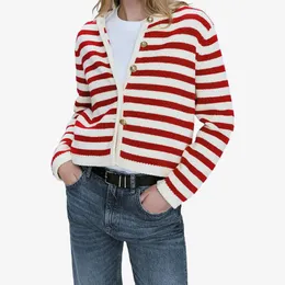 Women's Knits Tees Garaouy 2023 Autumn Women Fashion Button Striped Knit Cardigan Female High Quality Casual Long Sleeve Sweater Jacket Tops Mujer 231018