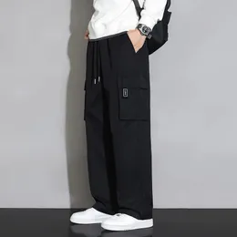 Męskie spodnie cargo spodni męska luźna noga High Street koreańska prosta draping kwadratowa siatka sporty swobodne 231018