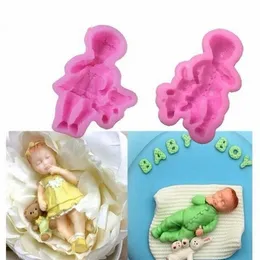 3D Boy Girl Baby Doll Orso Stampo per torta in silicone Baby Party Strumenti per decorare torte fondente Cupcake Stampi per cottura al cioccolato286P