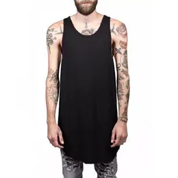 Hela män sommarhiphop förläng lång tank topp mäns vita väst mode swag ärmlös bomullsfast topps195d