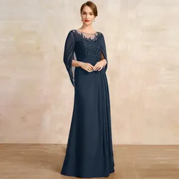 2024 Dark Navy Vintage Mother of Bride Dress Surch Applique Cequined Lace Plat Chifon Long A-Line Godmoth Party Wedding Party Suknie