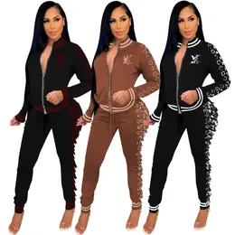 Two Piece Pants Tracksuit Outfits Women Casual Printed Slim Jacket and Sweatpants Set Free Ship