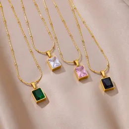 Colares de pingente 316L aço inoxidável colar de pedra verde para mulheres à prova de ferrugem cor de ouro rosa zircão menina jóias festa de casamento presentes