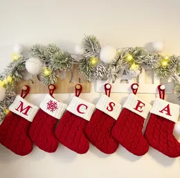 18x14cm Christmas Knitted Stocking Socks Red Snowflake Alphabet 26 Letters Xmas Tree Pendant Christmas Ornaments Decorations For Family Holiday Party Gift 2023 DH