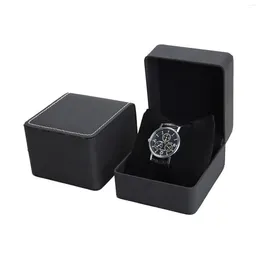 Uhrenboxen Lnofxas Schwarze Einzel-Geschenkbox mit Kissen PU-Leder-Armbanduhr-Vitrine-Organizer für Männer