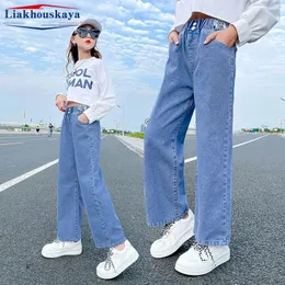 Jeans Primavera Autunno Moda Ragazza per bambini Jeans a gamba larga Ragazze per bambini Pantaloni casual in denim Pantaloni lunghi per adolescenti Abbigliamento per ragazze della scuola Autunno 231019