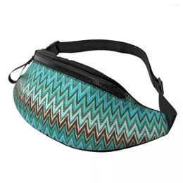 Heuptassen Moderne geometrische blauwachtige heuptasje Dames Aangepaste abstracte zigzag Boho Crossbody tas voor hardlopen Telefoongeldzakje