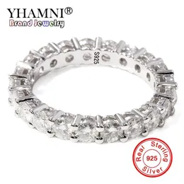 YHAMNI Originale Solido 925 Anelli In Argento Sterling Gioielli Pieno e Rotondo CZ Zircone Moda Anelli di Fidanzamento di Nozze Per Le Donne RA028308e