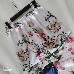 Spódnice Summer Sheer Floral Print Satin Silk Sexy Women High talia joga spódniczka luźna spódnica gimnastyczna