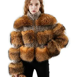 Womens Fur Faux Winter Jacket Natural Raccoon Wool Weave Fabric Women Real Silver Coat Warm Outerwear Streetwear 231018