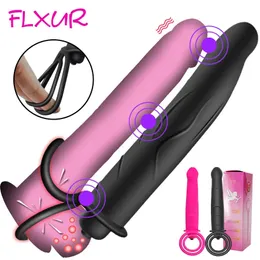 Vibratorer flxur dubbel penetration vibrator sexleksaker för par strapon dildo rem på penis kvinnor man 231018