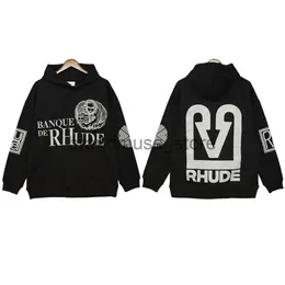 Herrtröjor tröjor Rhude Letter Printing Hoodie Män och kvinnor överdimensionerade mode vintage Loose Streetwear Hip Hop Couple Hooded Sweatshirt J231019