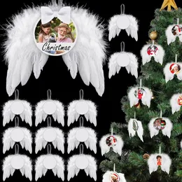 ديكورات عيد الميلاد 12SET White Angel Wings Decor Tree Decoring Party Wedding Father Wing Wing With Blank Thermal Sublimation Plate 231018