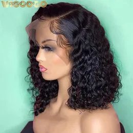 البسكويت الاصطناعي Wiggogo bob wig lace hair hair wigs 13x4 hd lace prontal front pront shortparent hair curly hair wave deep 4x4 closure wig Q231019