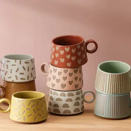 Mugs 380ml Ceramic Mug Vintage كبير السعة زوجين شابير الإفطار Terracotta Water Coffee مع مقبض 231019