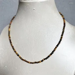 Correntes 3-4mm Tiger Eye Colar Amarelo Pedra Natural Grânulos Jóias Cuidados de Saúde Gemstone Proteção Gargantilha Cura Yoga Simples Feminino