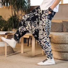 Drop Crotch Printing Joggers Trausers Men Harem Pants Fashion Streetwear Hip Hop Baggy M-3XL Wide Leg Nine-Points Men's291i