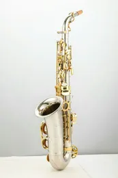 Ny altsaxofon WO37 B Flat Nickel Plated Gold Key Professional Brass Super Sax med falltillbehör