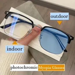 Sunglasses Business Half Frame Pochromic Myopia Eyeglasses Outdoor Color Changing Finished Near Sight Eyewear Diopter