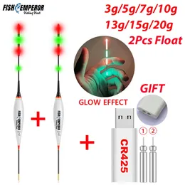 釣りアクセサリー2PCS釣りフロートセット3G/5G/7G/10G/13G/15G/20G LED LED LUMINOUS FLOATCR425充電器バッテリーフィッシングナイトコイサマー231018