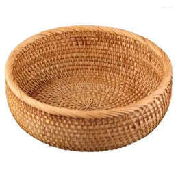 Storage Baskets Hadewoven Round Rattan Fruit Basket Wicker Food Tray Weaving Holder Dinning Room Bowl (Medium 9inch)