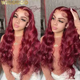 Perucas sintéticas Wiggogo Peruca Vermelha 99J Borgonha Lace Front Wig Body Wave 13X6 HD Lace Frontal Wig Glueless 13X4 Loose Deep Wave Lace Frontal Wigs Q231019