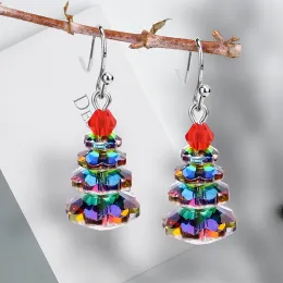 New Fashion Crystal Christmas Tree Earrings Lady Women Colourful Rhinestone Xmas Tree Dangle Earrings Girl Party Holiday Jewelry