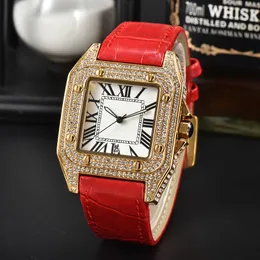 34mm 42mm Man Women Watch Hight Quality Diamond Square Watch rostfritt stål Automatisk kvarts Mänskakor Mäns sportklocka läderrem