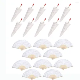 زخرفة الحفلات 10 PCS Paper Parasol Mymbrella White and Hand Fan for DIY Craft Kits Decor Home Home Home Gift