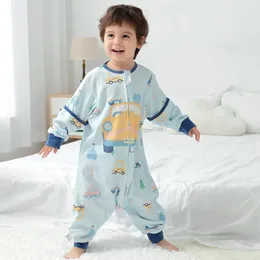 Uyku Tulumları Four Seasons Pamuklu Bebek Çıkarılabilir Kol Uyku Çantası Çocuk Split-Leg Uyku Tulumu Anti-vuruş Quilt Cartoon Pijama 231017