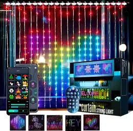 Рождественские украшения RGB Smart Window Curtain String Lights Dream Color Change Fairy Garland App Remote LED Light для свадебного декора 231018